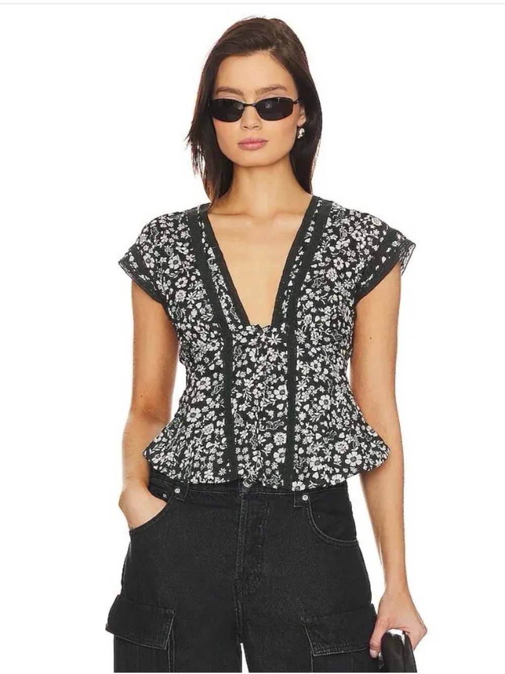 Free People Landy Printed Top in a black and white size small NWT MSRP $78